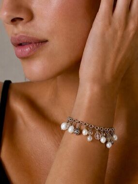 Silpada Cha Cha Sterling Silver, Pearl & Quartz Bracelet • RARE • LIKE NEW